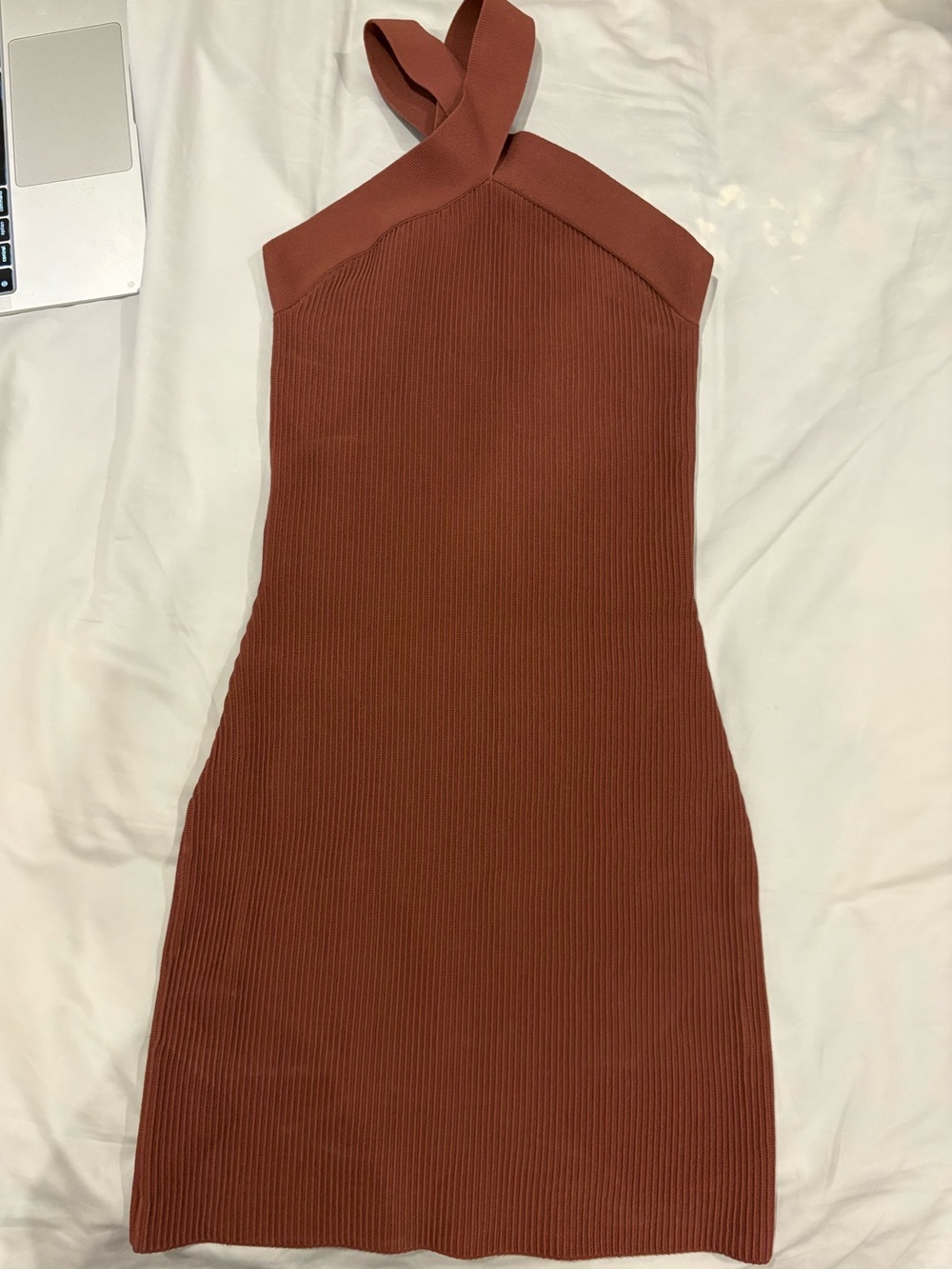 Babaton Rust Ribbed Cross-Neck Mini Dress - Picture 2 of 3